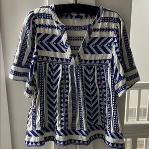 Old Navy Blue and White Patterned Blouse